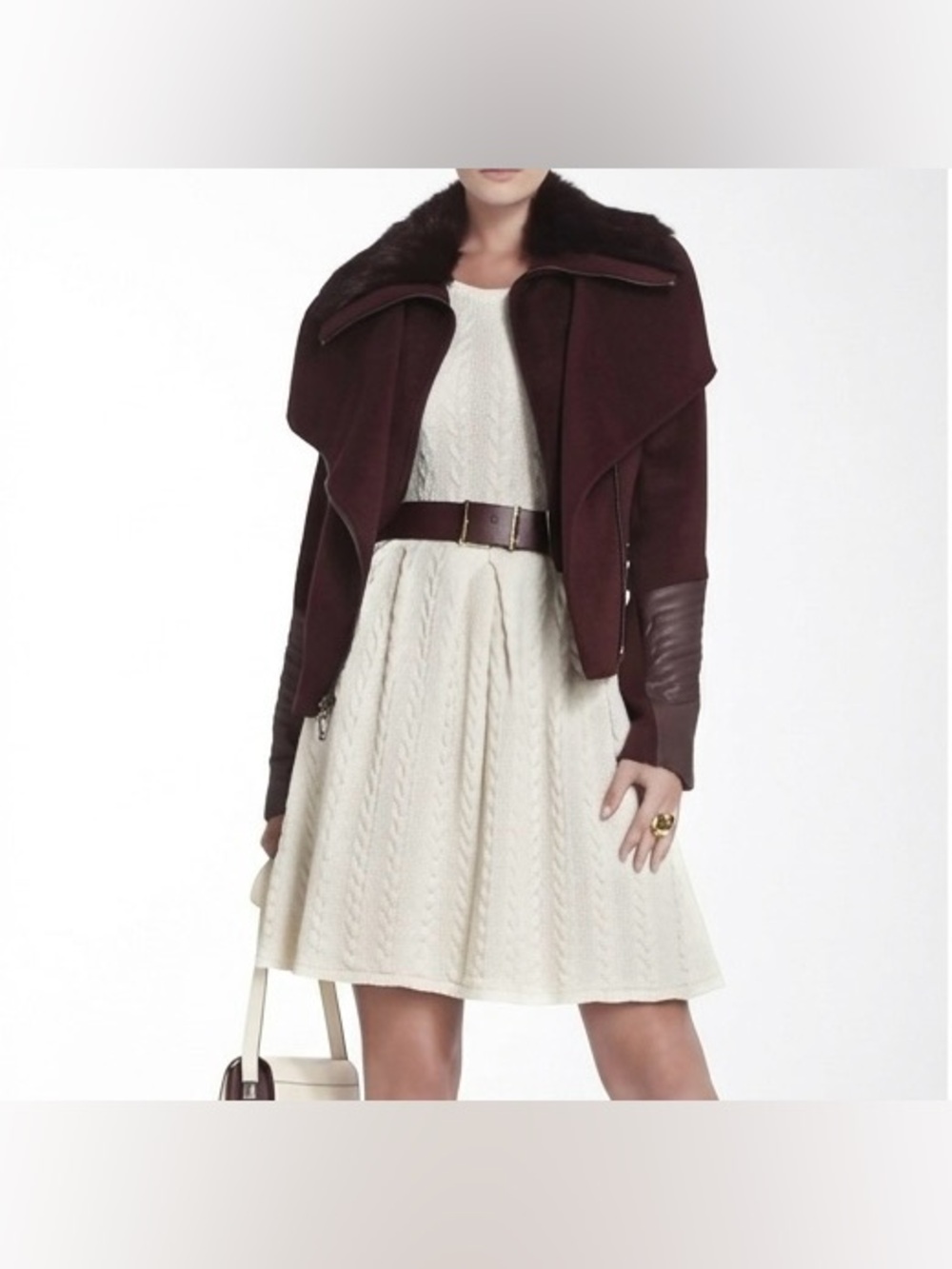 BCBGMAXAZRIA Women's Burgundy Zip-Front Draped Jacket